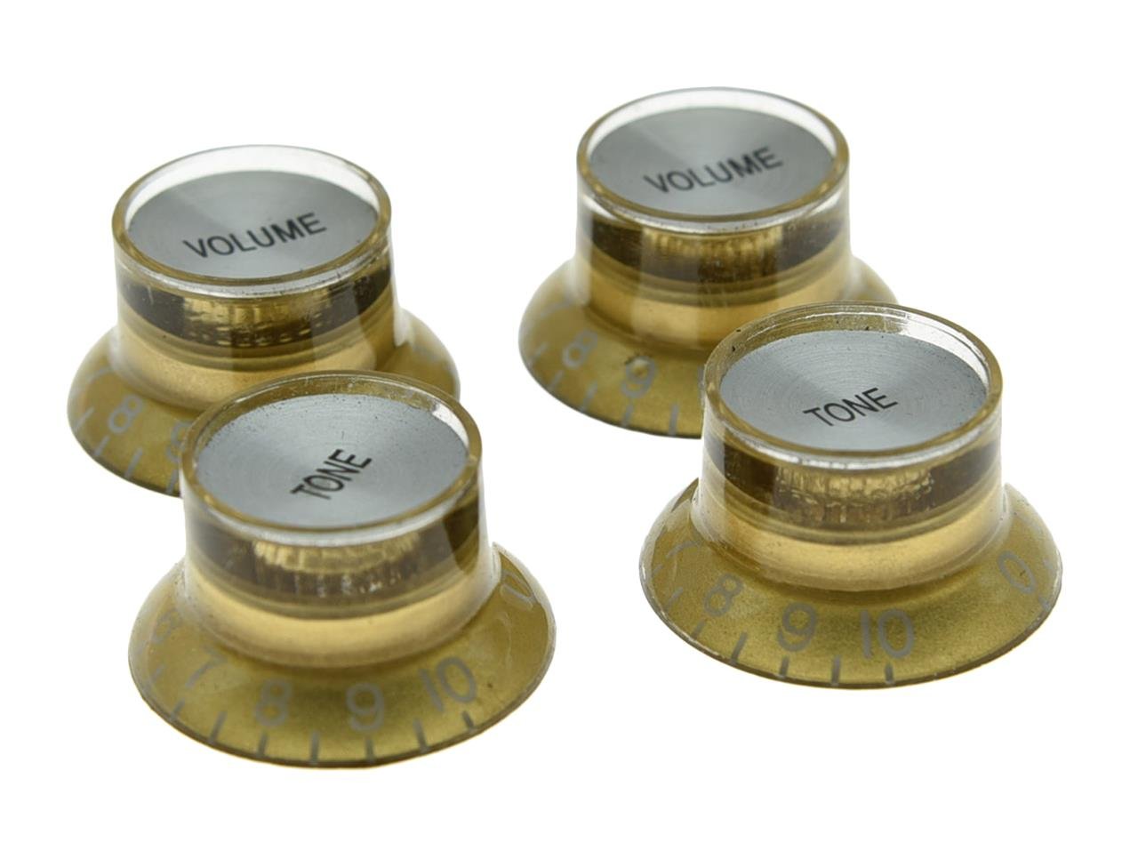 Dopro Set of 4 LP Guitar Reflector Knobs Gold with Chrome Cap Top Hat Knobs For SG Epiphone Les Paul